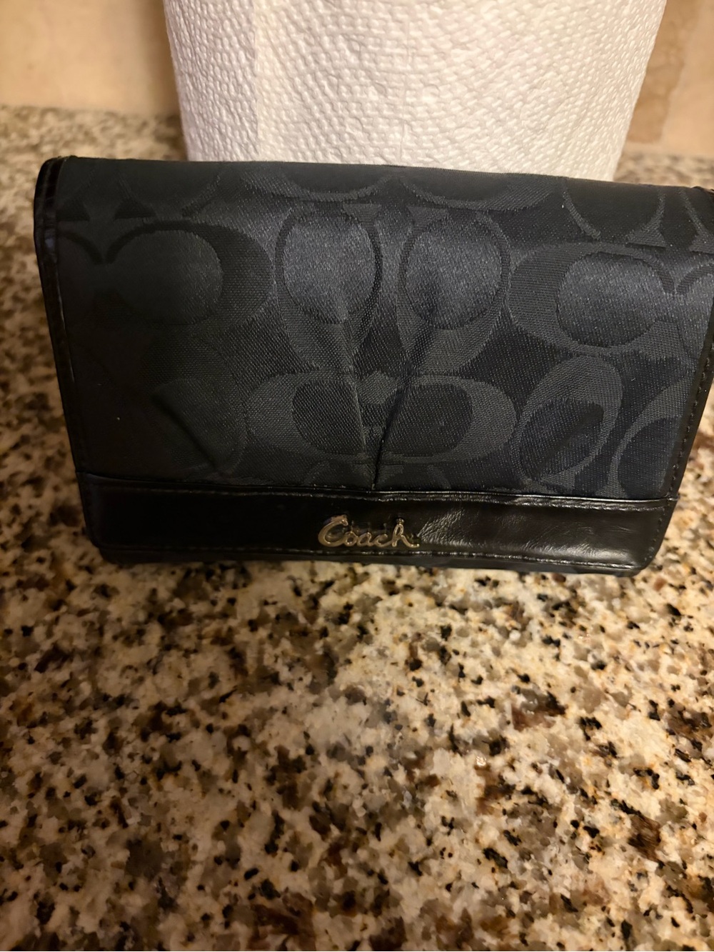 Coach Black Signature Canvas Card Holder with Leather Trim